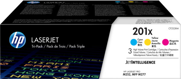 Paquete de 3 cartuchos de tóner cian/magenta/amarillo Originales LaserJet 201X de alta capacidad