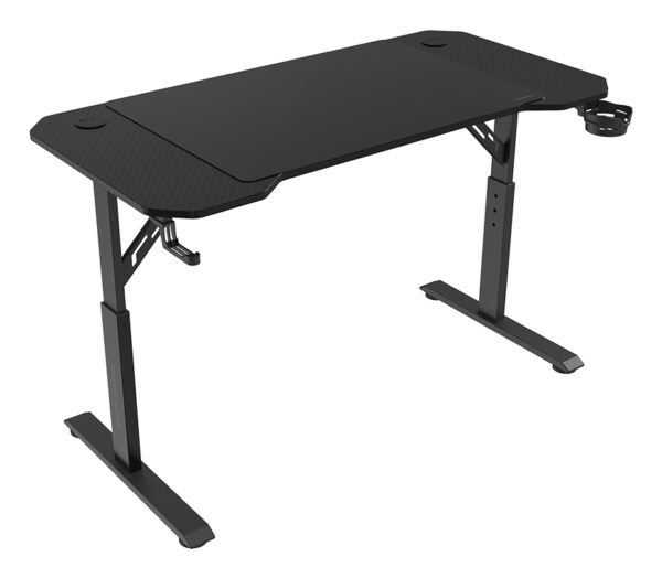 MGD-ERGO120, Mesa Altura Ajustable 3 Posiciones, Superficie Ergonómica, Estructura Metálica, Alfombrilla XXL, Soporte Auriculares y Bebida, Gestión Cableado, Mesa Gaming 120x60cm, Negro