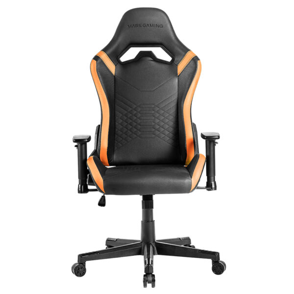 MGC-PRO, Silla Gaming Profesional, Acabado Cuero PU, Reposabrazos 2D y Respaldo Reclinable 135°, Cojines Lumbar y Cervical Soft-Touch, Ruedas XL y Pistón Gas Clase 4, Naranja
