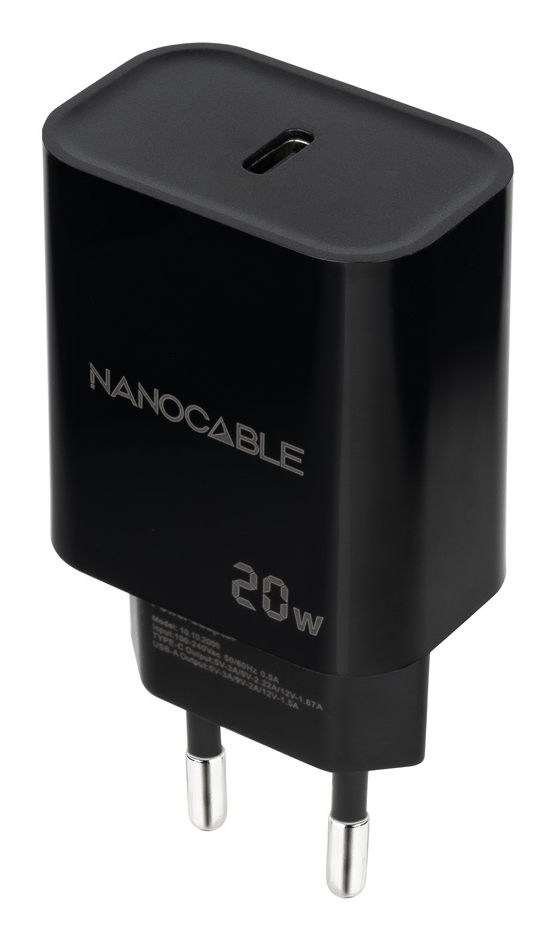 Cargador USB-C PD 20W, Negro