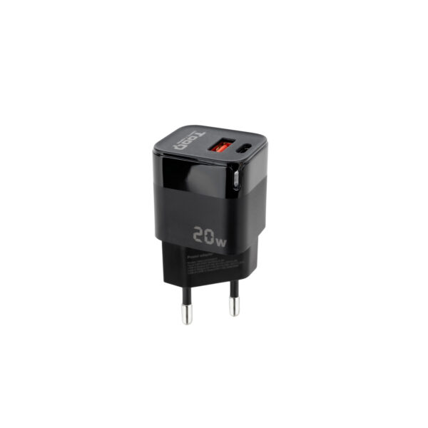 Cargador de Pared USB-C/PD + USB-A/QC 20W, Negro
