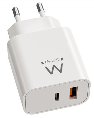Cargador Rápido GaN de 20W USB-C PD y USB-A QC, Diseño Compacto