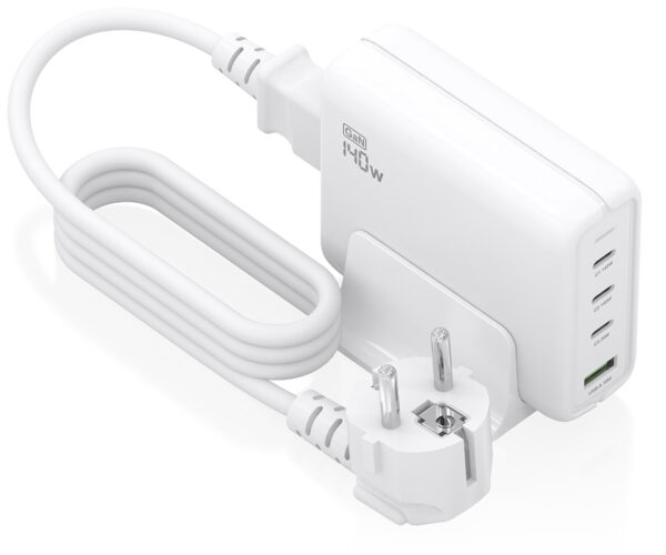 Cargador Sobremesa GaN 140W, 3x USB-C PD3.1 QC4.0 QC5.0, 1x USB-A QC3.0, Blanco