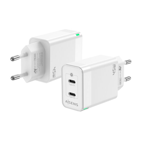 Cargador Gan 45W, 2xUSB-C PD3.0 QC4.0, Blanco