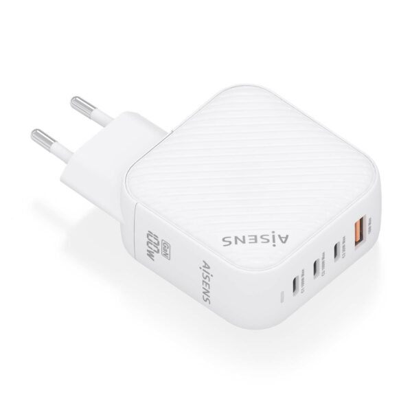 Cargador GaN 100W, 3xUSB-C PD3.0 QC4.0, 1xUSB-A QC3.0, Blanco