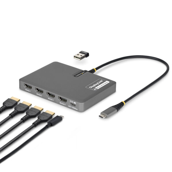 QUAD-USB-HDMI-ADAPT base para portátil y replicador de puertos Alámbrico USB 3.2 Gen 1 (3.1 Gen 1) Type-C Gris