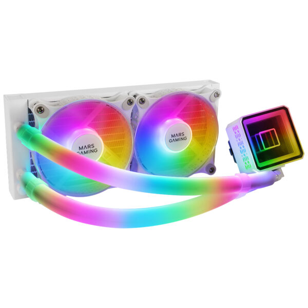 ML-ULTRA240 Blanco, Refrigeración Líquida CPU, TDP 500W, Espejo Infinito, 2 Ventiladores Silenciosos FDB ARGB, Tubos ARGB, Multisocket Universal