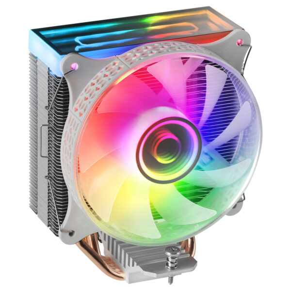 MCPU-VR, Disipador CPU, Doble Espejo Infinito ARGB, 4 Heatpipes HCT, TDP 180 W, Ventilador Ultra-silencioso PWM 12 cm, Blanco