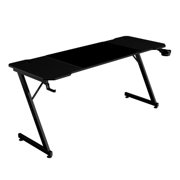 MGD-X160, Mesa Gaming Ergonómica, Superficie en Fibra de Carbono, Estructura Metálica, Alfombrilla XXL, Soporte Auriculares y Bebida, Gestión Cableado, Escritorio Gaming 160x60cm, Negro