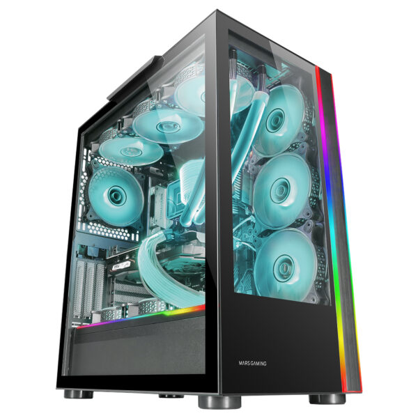 MC-ULTRA, Torre Gaming Custom XXL E-ATX, Doble Tira LED ARGB, Doble Ventana Cristal Templado, Estructura Cámara Dual Vertical, Negro