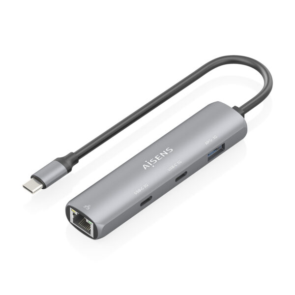 Dock USB-C A Ethernet Gigabit + Hub 2xUSB-C+1xUSB-A, Gris, 15cm