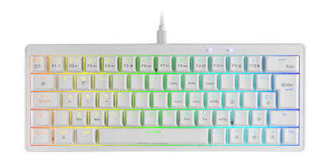 MKMINIPRO, Teclado Mecánico Ultra-Compacto 60%, Switches Mecánicos Hot-Swappable, Iluminación RGB Chroma, Teclado Gaming Antighosting, Multiplataforma, Switch Azul, Español, Blanco