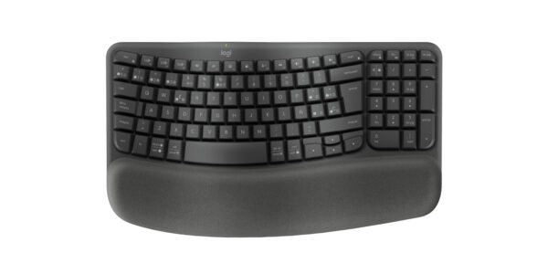 Wave Keys, teclado ergonómico inalámbrico con reposamanos acolchado, escritura cómoda y natural, Easy-Switch, Bluetooth, Logi Bolt, multisistema operativo, Windows/Mac,QWERTY Español, Grafito