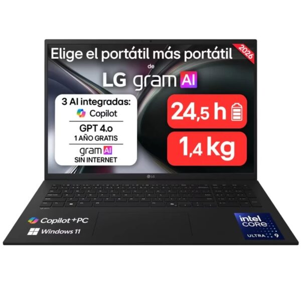 LG Gram 17" U9-228V 32GB LPDDR5X 1TB SSD Windows 11 Home Cargador NO incluído