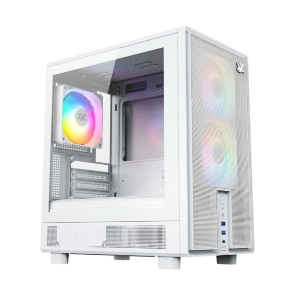 ATOM, Cristal Templado, Malla, 3x Pulsar 120mm A-RGB, PWM, Tipo C, M-ATX, Blanca