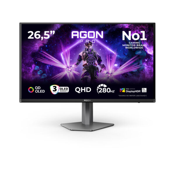 AGON PRO AG276QZD2 pantalla para PC 67,3 cm (26.5") 2560 x 1440 Pixeles Quad HD QD-OLED Negro, Gris