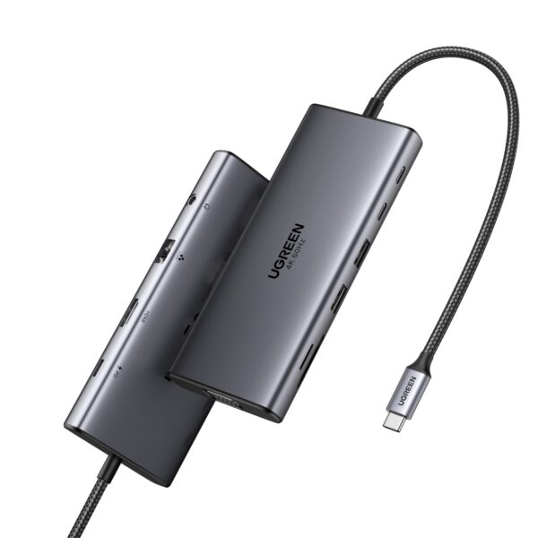 11-in-1 USB-C Hub to 3x USB-C/2x USB-A/HDMI/VGA/RJ45/SD/TF/3.5mm - Gray Acoplamiento Base Gris
