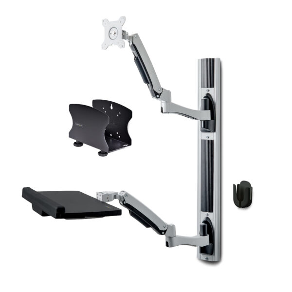 Estación de Trabajo Soporte de Pared para Monitor VESA de 27 Pulgadas (10kg) con Bracket para CPU / Ordenador y Bandeja para Teclado y Ratón - con Brazo Articulado para Monitor