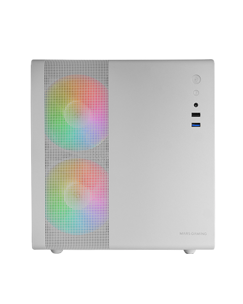 MC-400, Caja Gaming Compacta Micro-ATX, Ventana Lateral Completa Cristal Templado, 3X Ventiladores FRGB 120mm, Panel Lateral Completo Mesh, Blanco