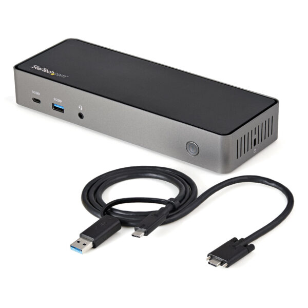 Docking Station USB-C y USB-A 10Gb - Replicador de Puertos Híbrido Universal para 3 Monitores DisplayPort y HDMI 4K de 60Hz - PD 85W - Hub Ladrón USB de 6 Puertos - Audio - Red Gigabit