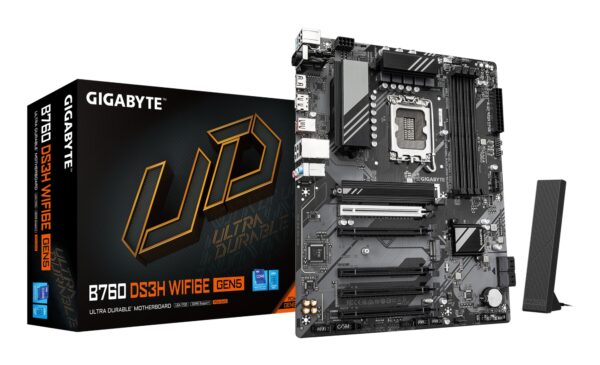 B760 DS3H WIFI6E GEN5 Placa Base  Compatible con procesadores Intel Core 14ª generación, VRM digital de 8+2+1 fases, hasta 5600 MHz DDR5, 2xPCIe 4.0 M.2, Wi-Fi 6E, LAN 1 GbE, USB 3.2 Gen 2x2