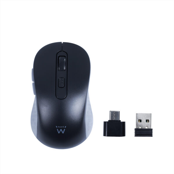 Ratón inalámbrico USB-A de 2,4 GHz con botones silenciosos y adaptador tipo C