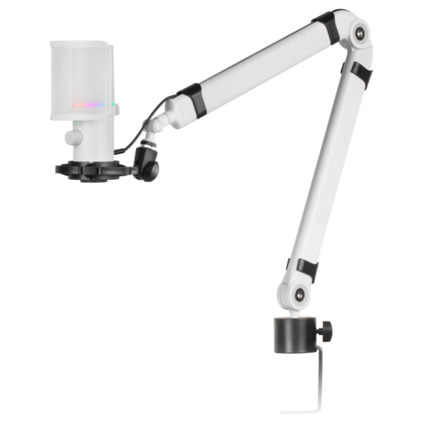 MMIC-XT, Micrófono de Estudio Profesional Alta Definición 192Khz 24-bit, Brazo Omnidireccional, Soporte Antivibración, Filtro Pop Malla Metálica, Blanco