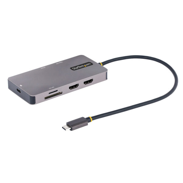 Adaptador Multipuertos USB C 2x HDMI 4K 60Hz, Hub USB-A 3.1 2Pt 5Gbps, PD 100W, GbE, SD/MicroSD, Cable de 30cm, Docking Station USB Tipo C de Viajes para Portátiles