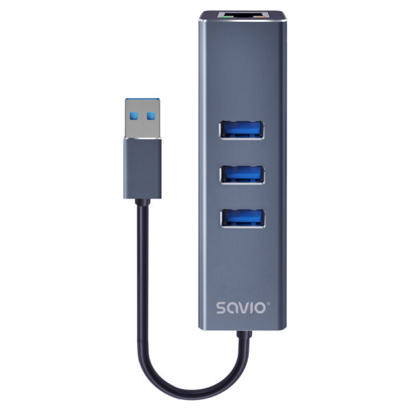 AK-57 USB-A - 3 x USB-A HUB with RJ-45 Gigabit Ethernet adapter 5000 Mbit/s grey USB 3.2 Gen 1 (3.1 Gen 1) Micro-B Negro