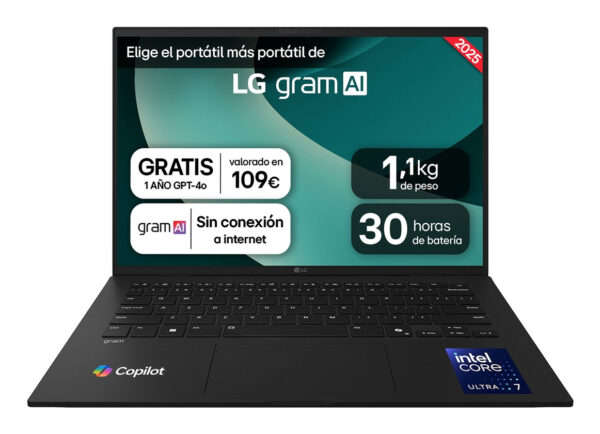Gram 14ZD90T-G.AX88B ordenador portatil Intel Core Ultra 7 255H Portátil 35,6 cm (14") WUXGA 32 GB LPDDR5x-SDRAM 1 TB SSD Wi-Fi 6E (802.11ax) FreeDOS Español Negro