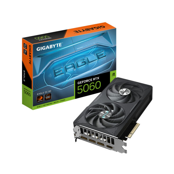 GeForce RTX 5060 EAGLE OC 8G Tarjeta Gráfica - 8GB GDDR7, 128bit, PCI-E 5.0, 2550 MHz Frecuencia del núcleo, 3 x DisplayPort, 1 x HDMI, GV-N5060EAGLE OC-8GD