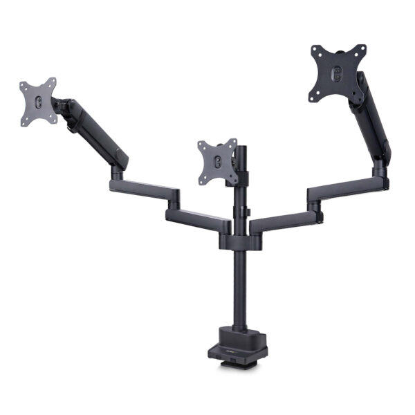 Soporte de Escritorio para 3 Monitores VESA 75x75/100x100 de 27 Pulgadas - Grommet o Abrazadera en C - Ajuste sin Herramientas - Brazo Asistido por Resorte